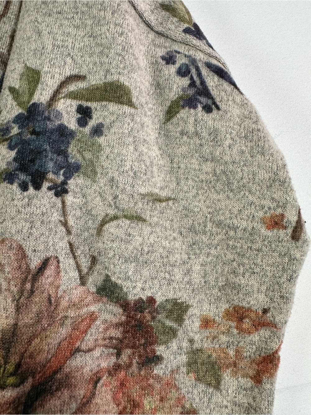 Floral Boxy Crewneck Sweatshirt Oatmeal Heather Grey M - Picture 2 of 7
